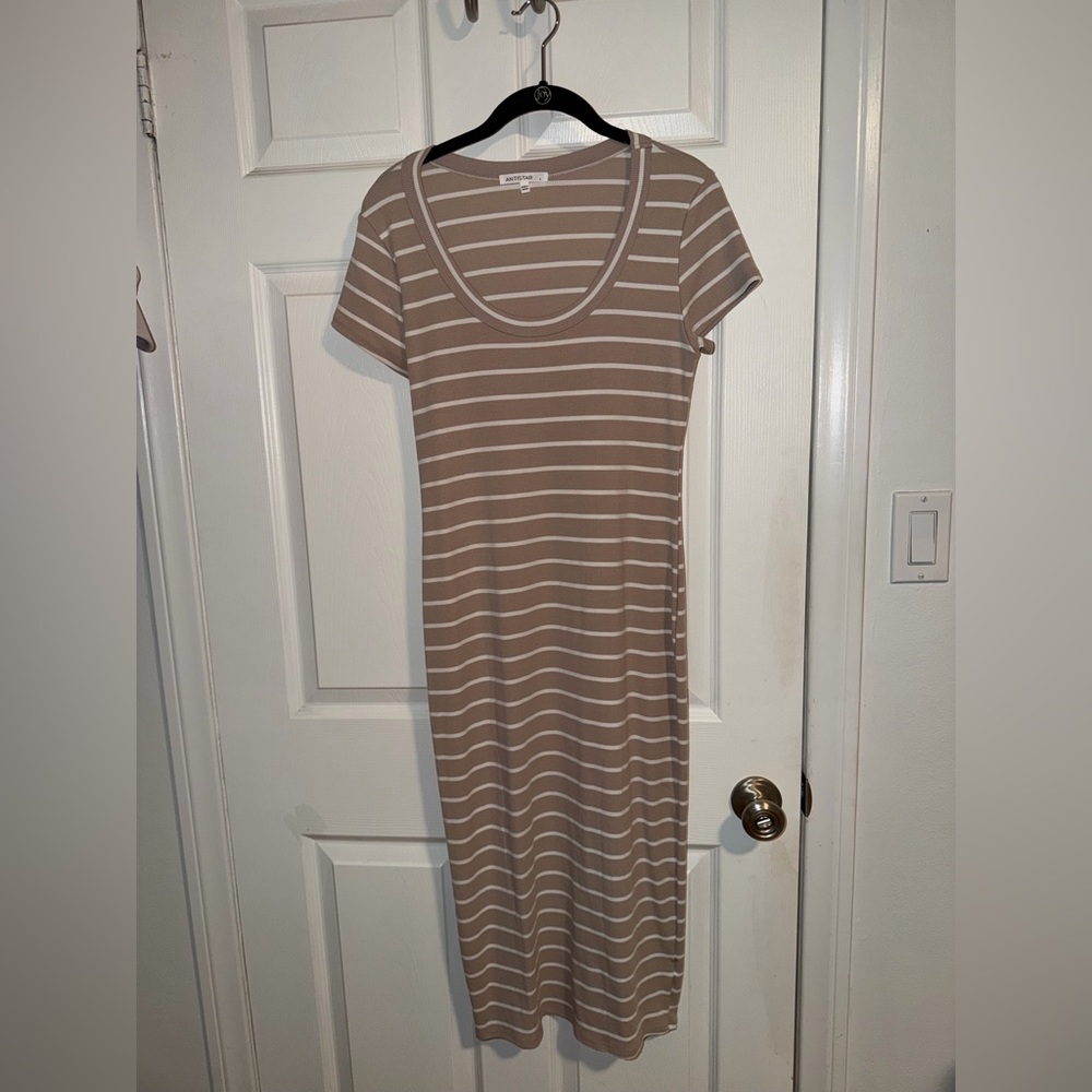 Fitted Striped Tan and White Dress